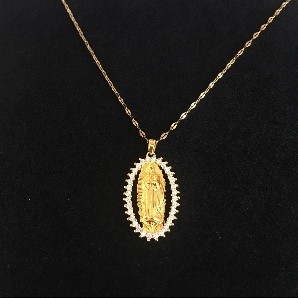 Religious Figure Gold Tone Chain Pendant Necklace